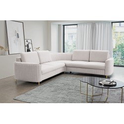 Narożnik LAREN nowoczesna sofa z funkcją spania, pojemnik na pościel, plastikowe nogi, prawa strona, ECRU, 251x251x85 cm Narożnik LAREN nowoczesna sofa z funkcją spania, pojemnik na pościel, plastikowe nogi, prawa strona, ECRU, 251x251x85 cm