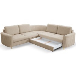 Narożnik LAREN nowoczesna sofa z funkcją spania, pojemnik na pościel, plastikowe nogi, prawa strona, BEŻOWY, 251x251x85 cm Narożnik LAREN nowoczesna sofa z funkcją spania, pojemnik na pościel, plastikowe nogi, prawa strona, BEŻOWY, 251x251x85 cm