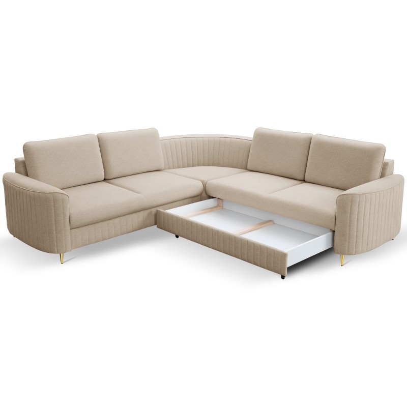 Narożnik LAREN nowoczesna sofa z funkcją spania, pojemnik na pościel, plastikowe nogi, prawa strona, BEŻOWY, 251x251x85 cm Narożnik LAREN nowoczesna sofa z funkcją spania, pojemnik na pościel, plastikowe nogi, prawa strona, BEŻOWY, 251x251x85 cm
