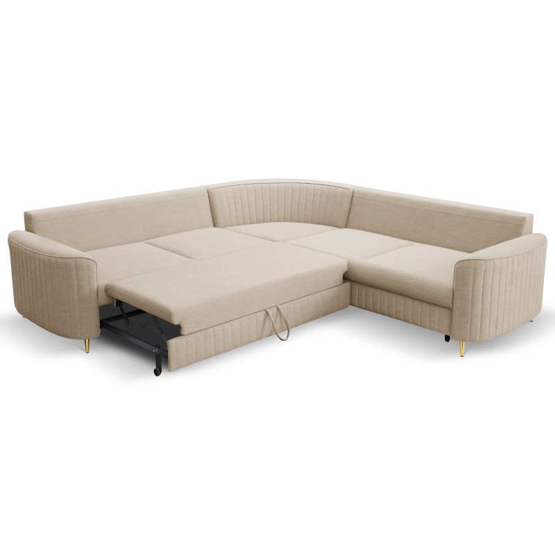 Narożnik LAREN nowoczesna sofa z funkcją spania, pojemnik na pościel, plastikowe nogi, prawa strona, BEŻOWY, 251x251x85 cm Narożnik LAREN nowoczesna sofa z funkcją spania, pojemnik na pościel, plastikowe nogi, prawa strona, BEŻOWY, 251x251x85 cm