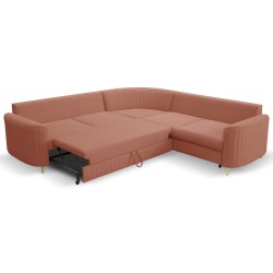 Narożnik LAREN nowoczesna sofa z funkcją spania, pojemnik na pościel, plastikowe nogi, prawa strona, PUDROWY RÓŻ, 251x251x85 cm Narożnik LAREN nowoczesna sofa z funkcją spania, pojemnik na pościel, plastikowe nogi, prawa strona, PUDROWY RÓŻ, 251x251x85 cm