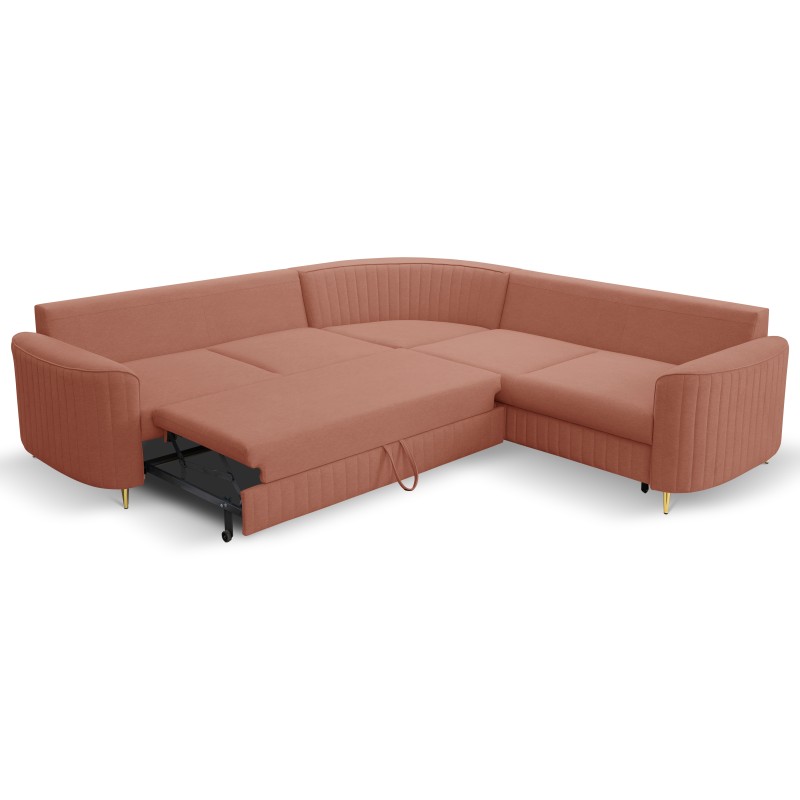 Narożnik LAREN nowoczesna sofa z funkcją spania, pojemnik na pościel, plastikowe nogi, prawa strona, PUDROWY RÓŻ, 251x251x85 cm Narożnik LAREN nowoczesna sofa z funkcją spania, pojemnik na pościel, plastikowe nogi, prawa strona, PUDROWY RÓŻ, 251x251x85 cm