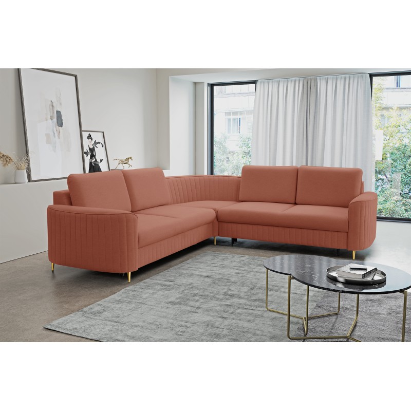 Narożnik LAREN nowoczesna sofa z funkcją spania, pojemnik na pościel, plastikowe nogi, prawa strona, PUDROWY RÓŻ, 251x251x85 cm Narożnik LAREN nowoczesna sofa z funkcją spania, pojemnik na pościel, plastikowe nogi, prawa strona, PUDROWY RÓŻ, 251x251x85 cm