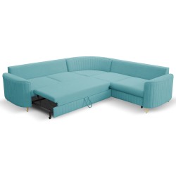 Narożnik LAREN nowoczesna sofa z funkcją spania, pojemnik na pościel, plastikowe nogi, prawa strona, TURKUSOWY, 251x251x85 cm Narożnik LAREN nowoczesna sofa z funkcją spania, pojemnik na pościel, plastikowe nogi, prawa strona, TURKUSOWY, 251x251x85 cm