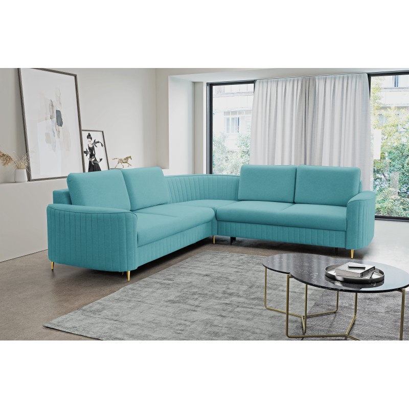 Narożnik LAREN nowoczesna sofa z funkcją spania, pojemnik na pościel, plastikowe nogi, prawa strona, TURKUSOWY, 251x251x85 cm Narożnik LAREN nowoczesna sofa z funkcją spania, pojemnik na pościel, plastikowe nogi, prawa strona, TURKUSOWY, 251x251x85 cm