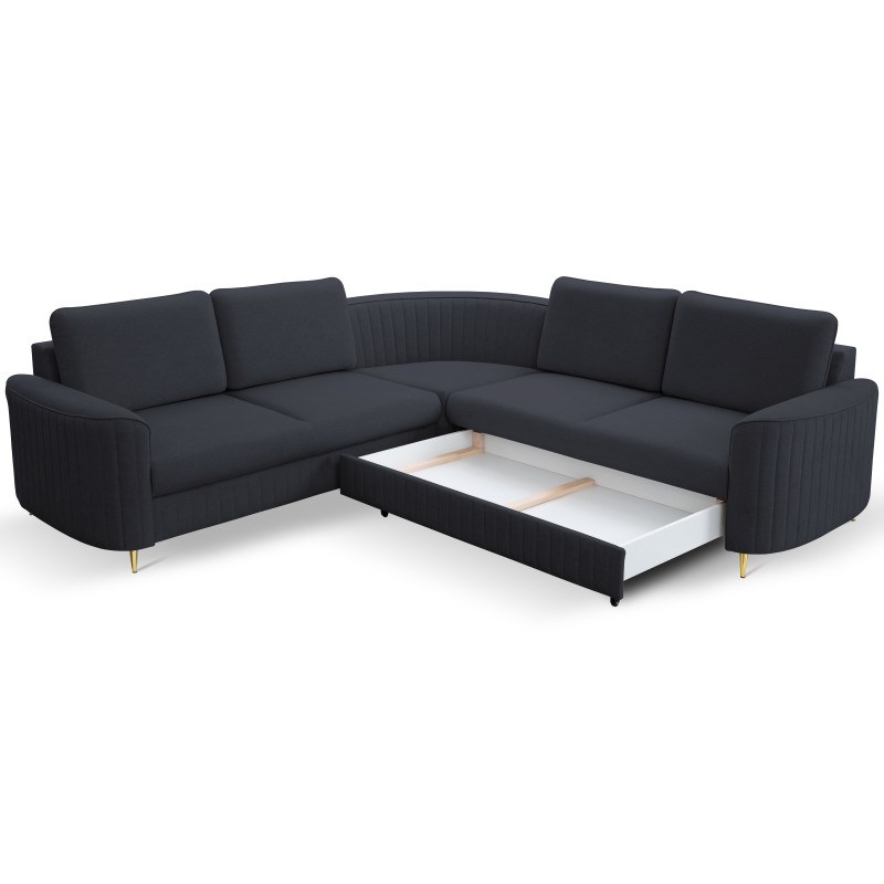 Narożnik LAREN nowoczesna sofa z funkcją spania, pojemnik na pościel, plastikowe nogi, prawa strona, GRANATOWY, 251x251x85 cm Narożnik LAREN nowoczesna sofa z funkcją spania, pojemnik na pościel, plastikowe nogi, prawa strona, GRANATOWY, 251x251x85 cm