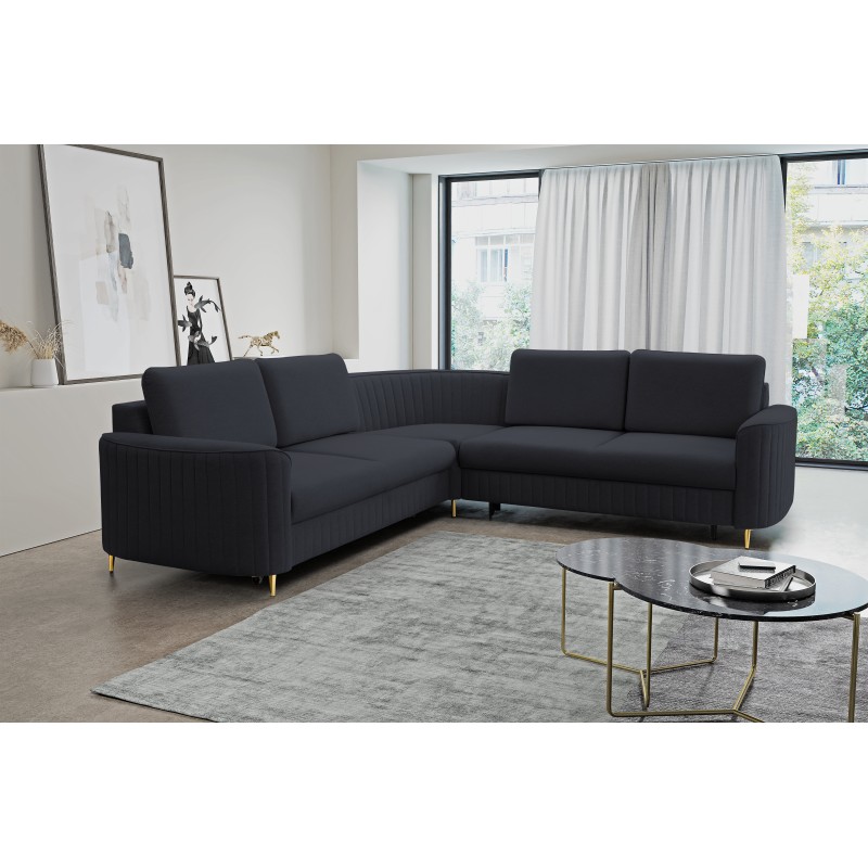 Narożnik LAREN nowoczesna sofa z funkcją spania, pojemnik na pościel, plastikowe nogi, prawa strona, GRANATOWY, 251x251x85 cm Narożnik LAREN nowoczesna sofa z funkcją spania, pojemnik na pościel, plastikowe nogi, prawa strona, GRANATOWY, 251x251x85 cm