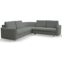 Narożnik LAREN nowoczesna sofa z funkcją spania, pojemnik na pościel, plastikowe nogi, prawa strona, CIEMNOSZARY, 251x251x85 cm