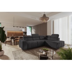 Verona VII corner sofa with sleeping function in Velvet fabric, Vena 20 - elegance and functionality