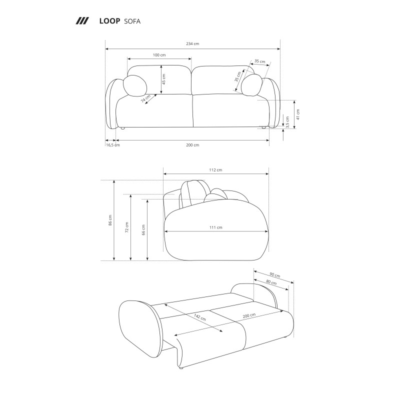 Sofa LOOP z funkcja spania i pojemnikiem BRUDNA BIEL RAVEN 22 Sofa LOOP z funkcja spania i pojemnikiem BRUDNA BIEL RAVEN 22
