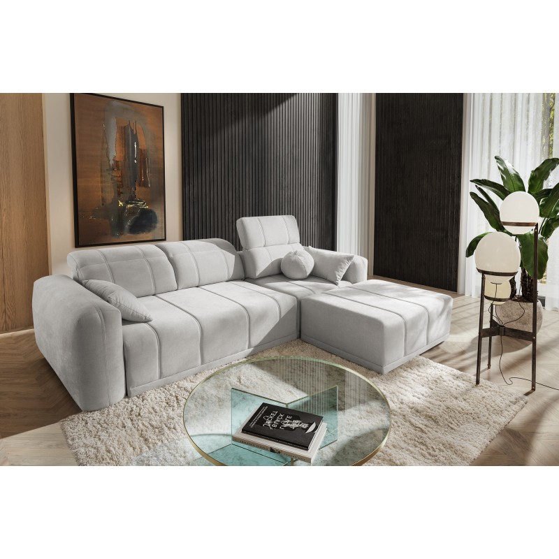 Sofá esquinero Luxor I con función de cama en tela Plecionka, Wind 84 - Lujo y comodidad en tu salón