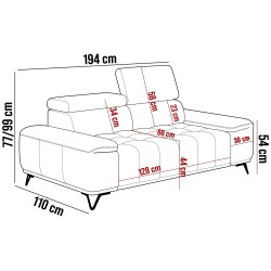 Sofa PALLADIO 2 osobowa z regulowanymi zagłówkami MONOLITH 97 Sofa PALLADIO 2 osobowa z regulowanymi zagłówkami MONOLITH 97