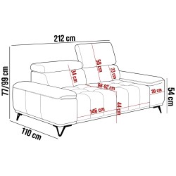 Sofa PALLADIO 3 osobowa z elektrycznym systemem rozkładania siedziska regulowane zagłówki MONOLITH 97 Sofa PALLADIO 3 osobowa z elektrycznym systemem rozkładania siedziska regulowane zagłówki MONOLITH 97