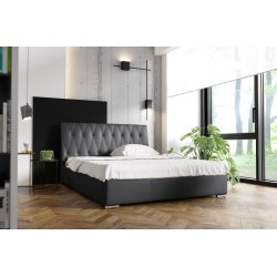 Łóżko tapicerowane Salerno z pojemnikiem na pościel tkanina Eco skóra, Soft 20 | Eleganckie i praktyczne łóżko do Twojej sypialn