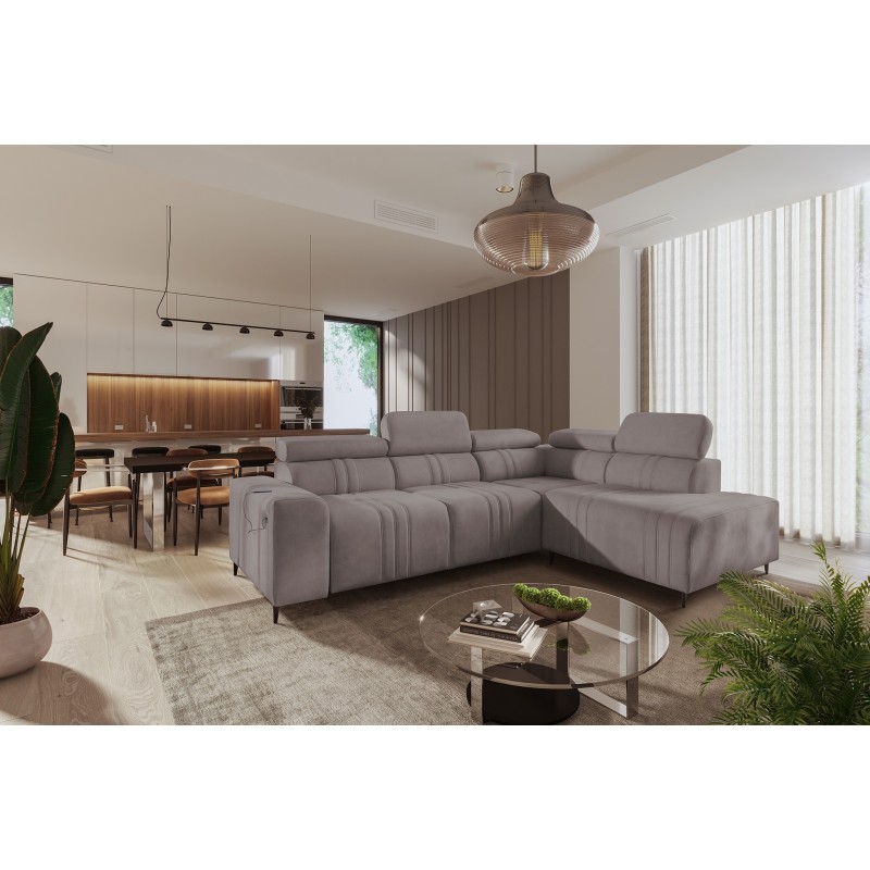 Esquina Verona VII con función de cama en tela de terciopelo, Vena 8: elegancia y funcionalidad Esquina Verona VII con función de cama en tela de terciopelo, Vena 8: elegancia y funcionalidad