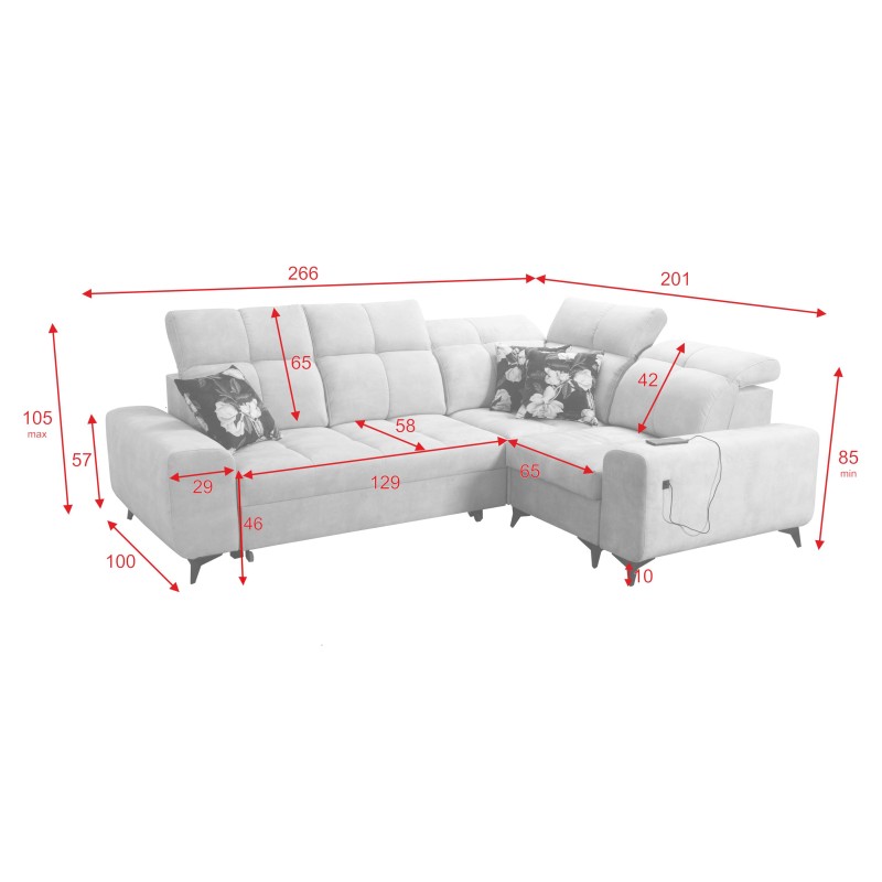 Ascot II Corner Sofa with Sleeping Function, USB Port, and Adjustable Headrests in Velvet, Wave 2 | Your Furniture Brand Ascot II Corner Sofa with Sleeping Function, USB Port, and Adjustable Headrests in Velvet, Wave 2 | Your Furniture Brand
