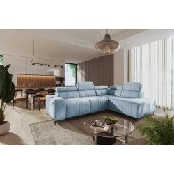 Verona VII Corner Sofa with Sleeping Function in Velour Fabric, Vena 6 – Elegance and Functionality