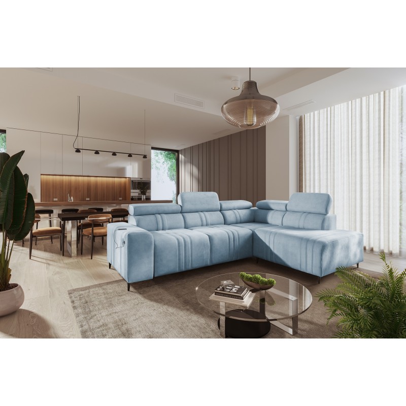 Sofá esquinero Verona VII con función de cama en tela de terciopelo, Vena 6: elegancia y funcionalidad Sofá esquinero Verona VII con función de cama en tela de terciopelo, Vena 6: elegancia y funcionalidad