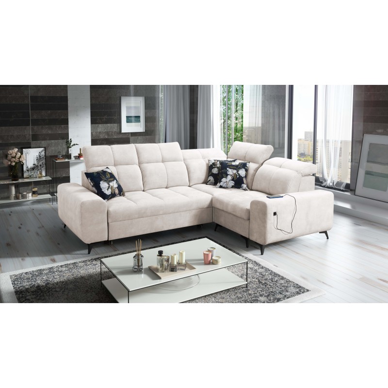 Ascot II corner sofa with a sleeping function, USB port, and adjustable headrests in Velvet, Wave 1 | Your furniture brand Ascot II corner sofa with a sleeping function, USB port, and adjustable headrests in Velvet, Wave 1 | Your furniture brand