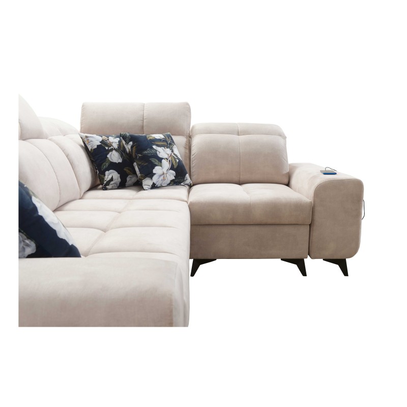 Ascot II Corner Sofa with Sleeping Function, USB Port, and Adjustable Headrests in Velvet, Wave 11 | Your Furniture Brand Ascot II Corner Sofa with Sleeping Function, USB Port, and Adjustable Headrests in Velvet, Wave 11 | Your Furniture Brand