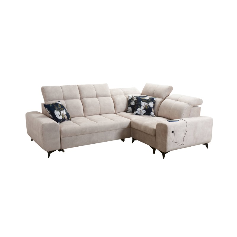 Ascot II Corner Sofa with Sleeping Function, USB Port, and Adjustable Headrests in Velvet, Wave 11 | Your Furniture Brand Ascot II Corner Sofa with Sleeping Function, USB Port, and Adjustable Headrests in Velvet, Wave 11 | Your Furniture Brand