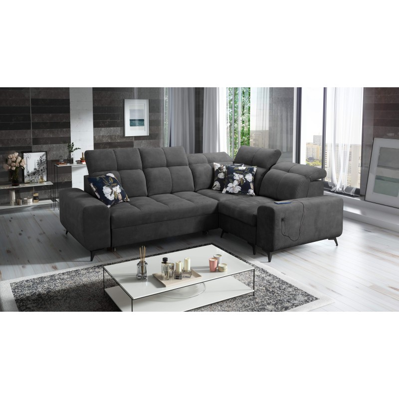 Ascot II corner sofa with sleeping function, USB port, and adjustable headrests in Velvet, Wave 16 | Your furniture brand Ascot II corner sofa with sleeping function, USB port, and adjustable headrests in Velvet, Wave 16 | Your furniture brand