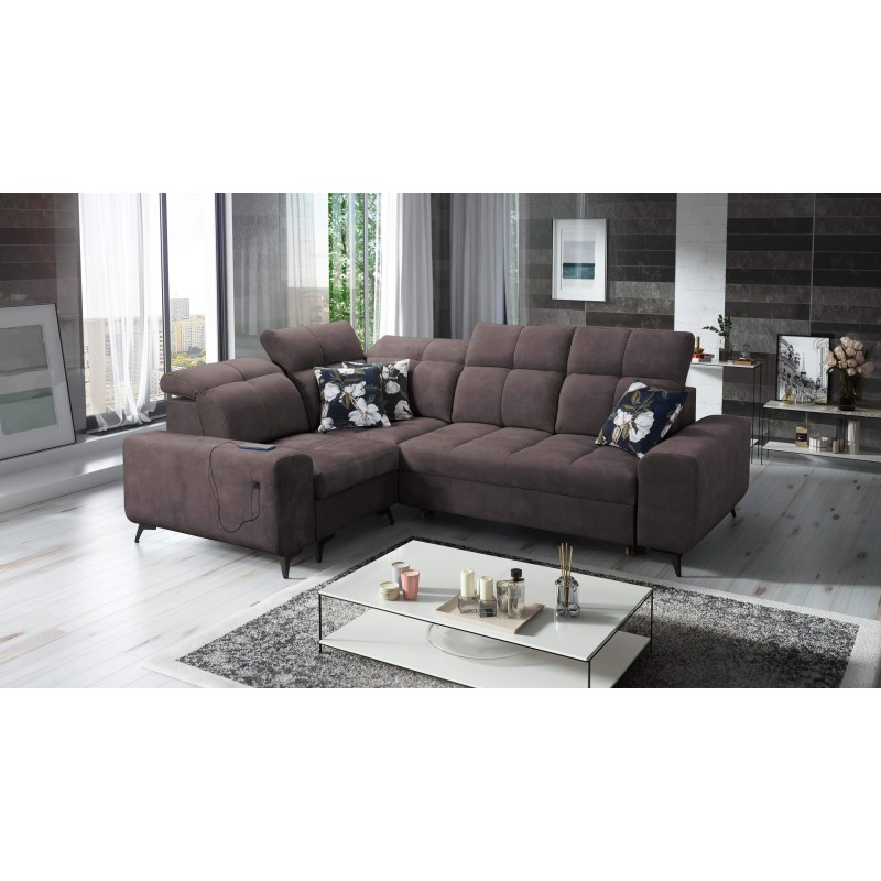Ascot II Corner Sofa with Sleeping Function, USB Port, and Adjustable Headrests in Velvet, Wave 10 | Your Furniture Brand Ascot II Corner Sofa with Sleeping Function, USB Port, and Adjustable Headrests in Velvet, Wave 10 | Your Furniture Brand