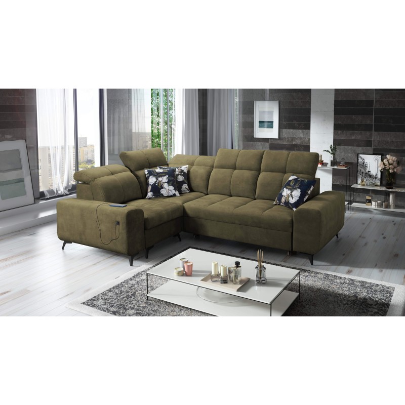 Ascot II Corner Sofa with Sleeping Function, USB Port, and Adjustable Headrests in Velvet, Wave 11 | Your Furniture Brand Ascot II Corner Sofa with Sleeping Function, USB Port, and Adjustable Headrests in Velvet, Wave 11 | Your Furniture Brand