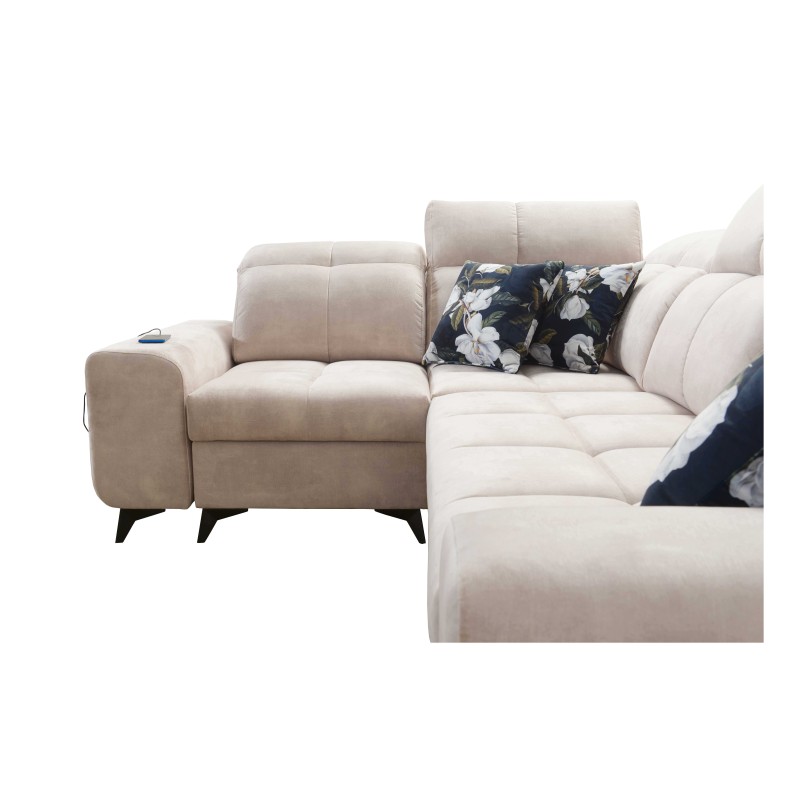 Ascot II Corner Sofa with Sleeping Function, USB Port, and Adjustable Headrests in Velvet, Wave 11 | Your Furniture Brand Ascot II Corner Sofa with Sleeping Function, USB Port, and Adjustable Headrests in Velvet, Wave 11 | Your Furniture Brand