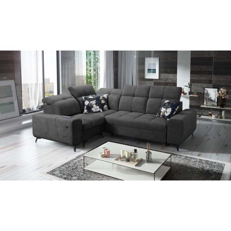 Ascot II corner sofa with sleeping function, USB port, and adjustable headrests in Velvet, Wave 16 | Your furniture brand Ascot II corner sofa with sleeping function, USB port, and adjustable headrests in Velvet, Wave 16 | Your furniture brand