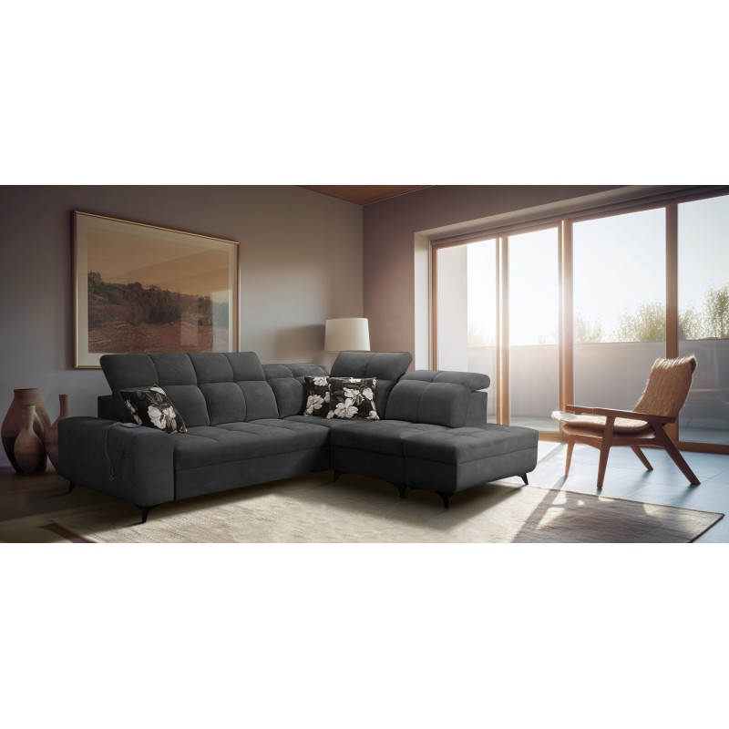 Ascot VII corner sofa with sleeping function, USB port, adjustable headrests – sophistication and comfort in one Ascot VII corner sofa with sleeping function, USB port, adjustable headrests – sophistication and comfort in one
