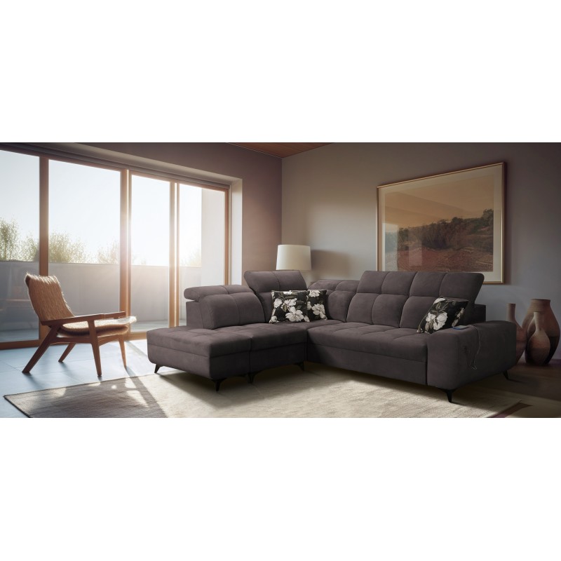 Ascot VII corner sofa with sleeping function, USB port, adjustable headrests – sophistication and comfort in one Ascot VII corner sofa with sleeping function, USB port, adjustable headrests – sophistication and comfort in one