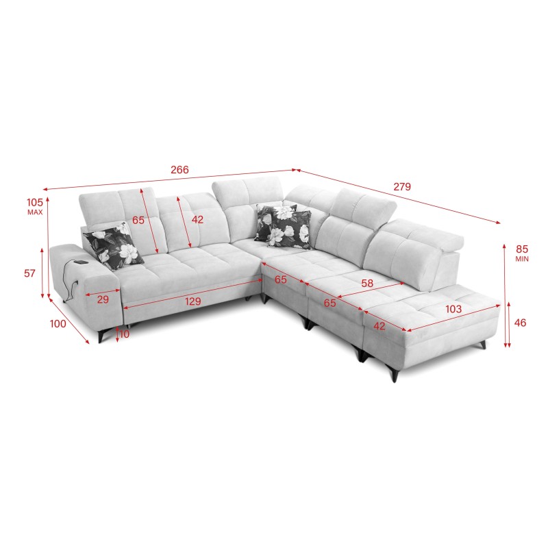 Ascot IX corner sofa with a sleeping function, USB port, and adjustable headrests - Velvet, Wave 2 Ascot IX corner sofa with a sleeping function, USB port, and adjustable headrests - Velvet, Wave 2