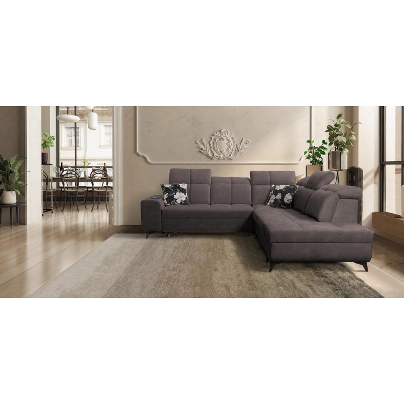 Ascot IX corner sofa with sleeping function, USB port, and adjustable headrests - Velvet, Wave 10 Ascot IX corner sofa with sleeping function, USB port, and adjustable headrests - Velvet, Wave 10