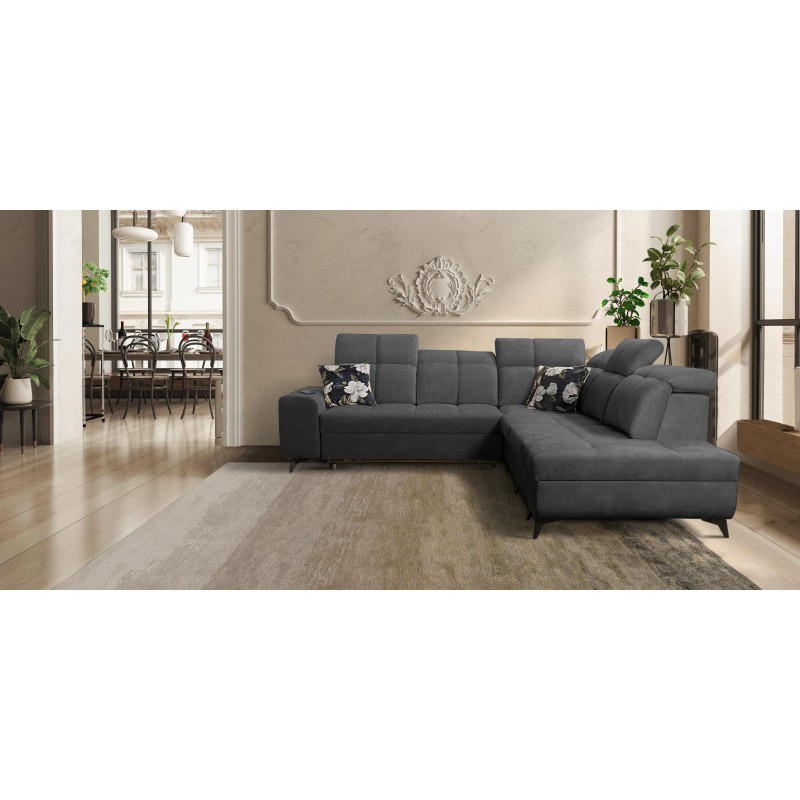 Ascot IX Corner Sofa with Sleeping Function, USB Port, and Adjustable Headrests - Velvet, Wave 16 Ascot IX Corner Sofa with Sleeping Function, USB Port, and Adjustable Headrests - Velvet, Wave 16