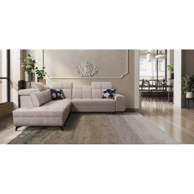 Ascot IX corner sofa with a sleeping function, USB port, and adjustable headrests - Velvet, Wave 2 Ascot IX corner sofa with a sleeping function, USB port, and adjustable headrests - Velvet, Wave 2