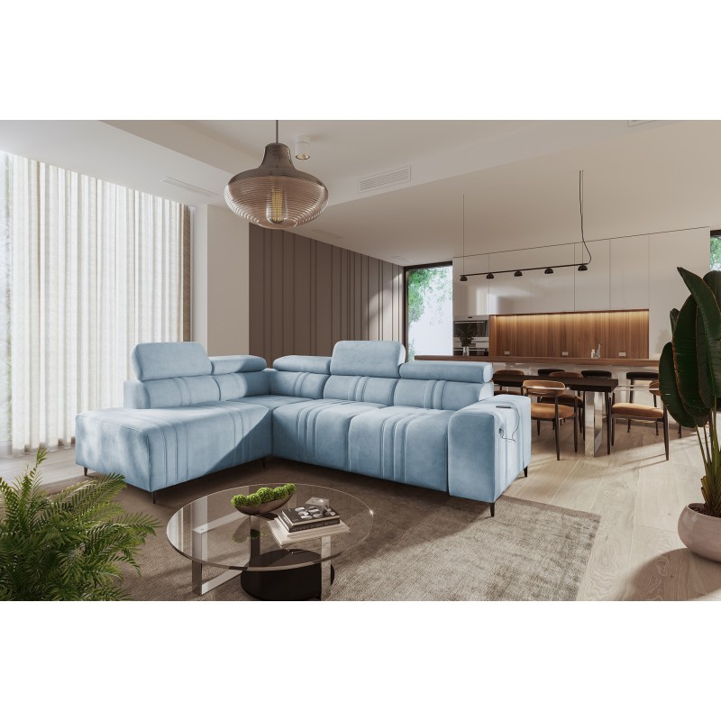 Sofá esquinero Verona VII con función de cama en tela de terciopelo, Vena 6: elegancia y funcionalidad Sofá esquinero Verona VII con función de cama en tela de terciopelo, Vena 6: elegancia y funcionalidad