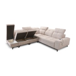 Ascot IX corner sofa with sleeping function, USB port, and adjustable headrests - Velvet, Wave 14 Ascot IX corner sofa with sleeping function, USB port, and adjustable headrests - Velvet, Wave 14