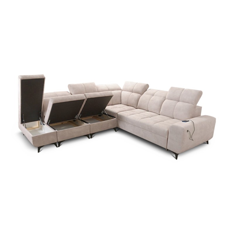 Ascot IX corner sofa with sleeping function, USB port, and adjustable headrests - Velvet, Wave 14 Ascot IX corner sofa with sleeping function, USB port, and adjustable headrests - Velvet, Wave 14