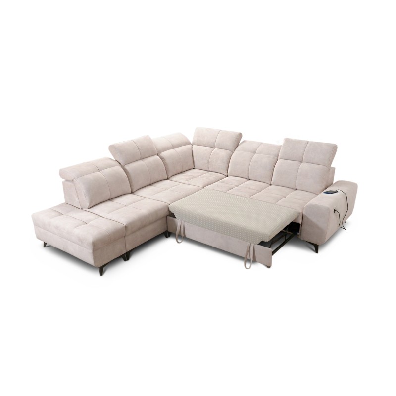 Ascot IX corner sofa with a sleeping function, USB port, and adjustable headrests - Velvet, Wave 15 Ascot IX corner sofa with a sleeping function, USB port, and adjustable headrests - Velvet, Wave 15