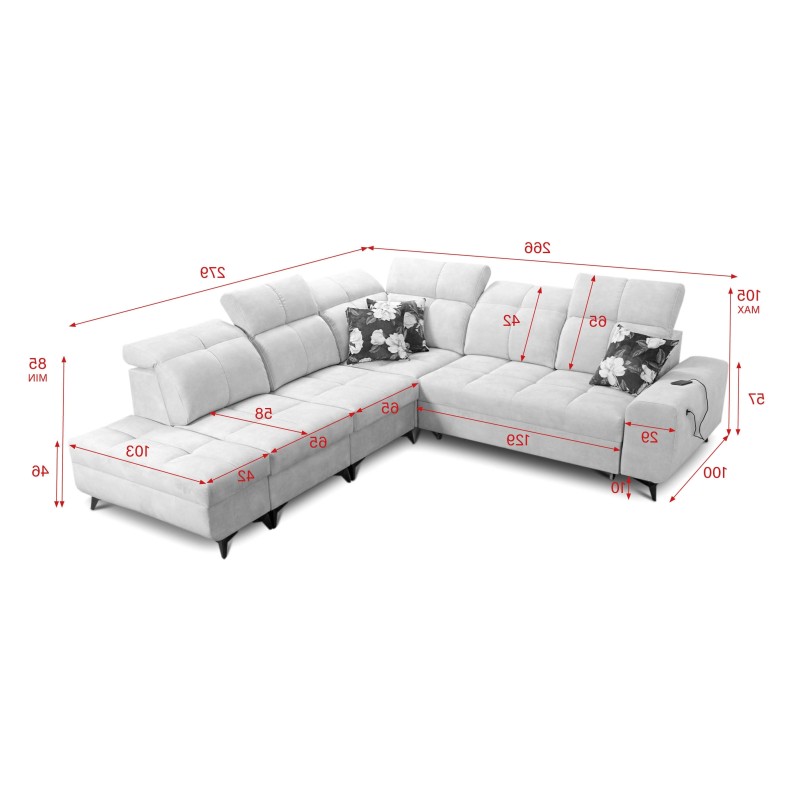 Ascot IX corner sofa with a sleeping function, USB port, and adjustable headrests - Velvet, Wave 15 Ascot IX corner sofa with a sleeping function, USB port, and adjustable headrests - Velvet, Wave 15