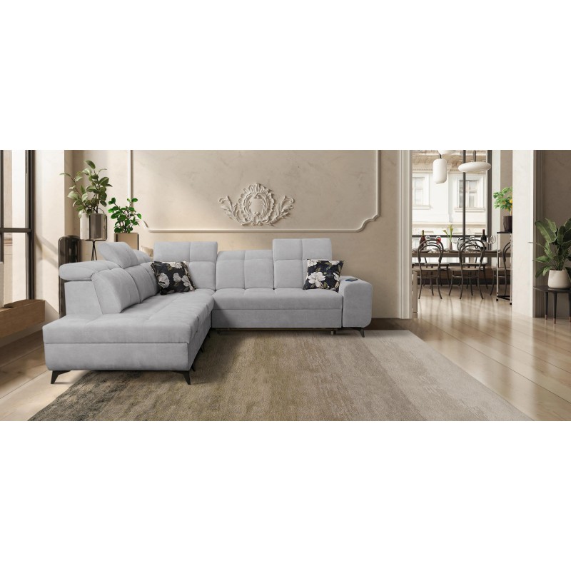 Ascot IX corner sofa with a sleeping function, USB port, and adjustable headrests - Velvet, Wave 15 Ascot IX corner sofa with a sleeping function, USB port, and adjustable headrests - Velvet, Wave 15