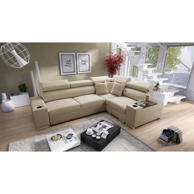 Napoli II corner sofa with a sleeping function and bar - Velvet, Amor Velvet 4302 + Eco-leather Napoli II corner sofa with a sleeping function and bar - Velvet, Amor Velvet 4302 + Eco-leather
