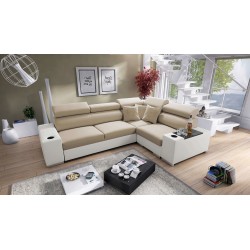 Narożnik Napoli II z funkcją spania oraz otwieranym barkiem Tkanina Amor Velvet 4302 + Ecoskóra