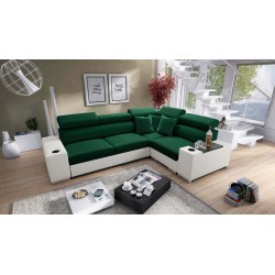 Narożnik Napoli II z funkcją spania oraz otwieranym barkiem Tkanina Amor Velvet 4311 + Ecoskóra