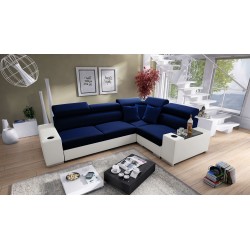 Narożnik Napoli II z funkcją spania oraz otwieranym barkiem Tkanina Amor Velvet 4314 + Ecoskóra