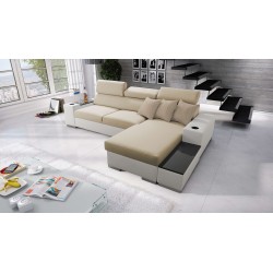 Narożnik Napoli I mini z funkcją spania oraz otwieranym barkiem Tkanina Amor Velvet 4304 + Ecoskóra