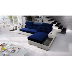 Narożnik Napoli I mini z funkcją spania oraz otwieranym barkiem Tkanina Amor Velvet 4314 + Ecoskóra