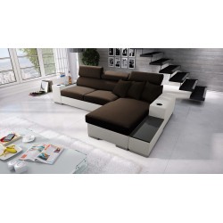 Narożnik Napoli I maxi z funkcją spania oraz otwieranym barkiem Tkanina Amor Velvet 4301 + Ecoskóra