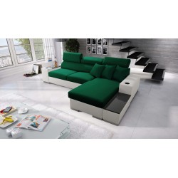 Narożnik Napoli I maxi z funkcją spania oraz otwieranym barkiem Tkanina Amor Velvet 4311 + Ecoskóra